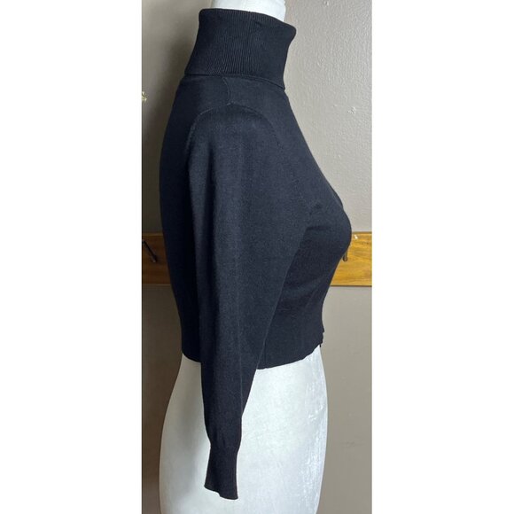 XXI Crop Turtleneck Sweater Black 3/4 Sleeve Coquette Marilyn Stretch Womens M - Picture 8 of 9